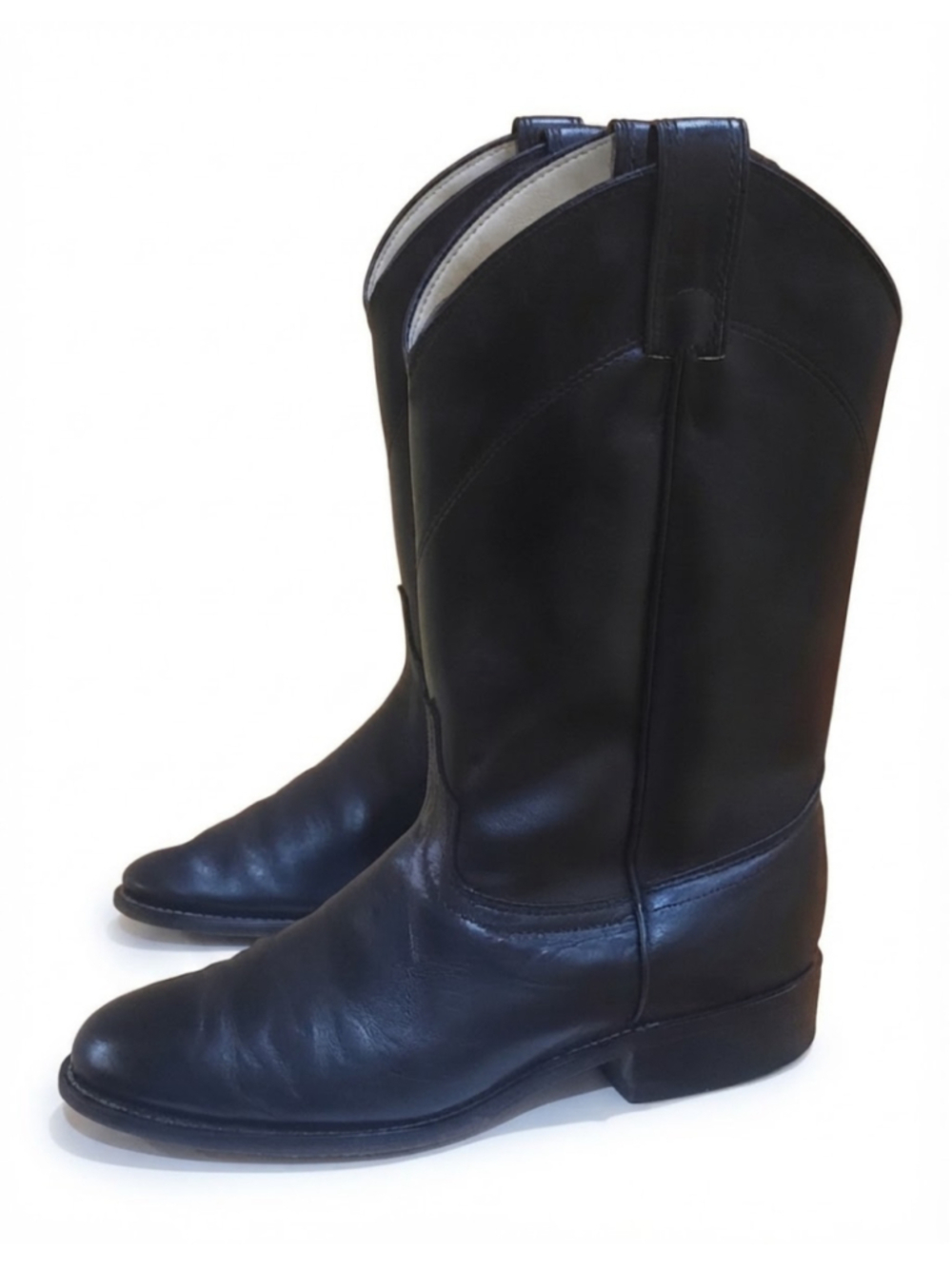 Laredo Black Leather Roper Cowboy Boots Womens Size 8 M Style 6902 USA